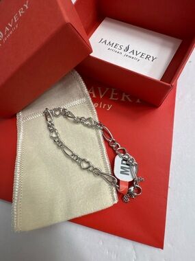 James Avery Sterling Silver Heart Figaro Charm Bracelet Size Medium - NEW IN BOX